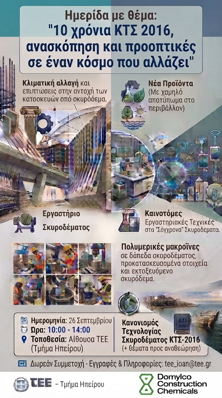 ΤΕΕ Ηπείρου: Ημερίδα «10 χρόνια ΚΤΣ 2016: Ανασκόπηση και Προοπτικές σε έναν Κόσμο που Αλλάζει»